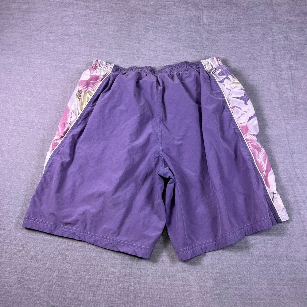 Speedo Swim Trunks Floral Side Panels Mid Rise Shorts Mens Large Purple Nylon